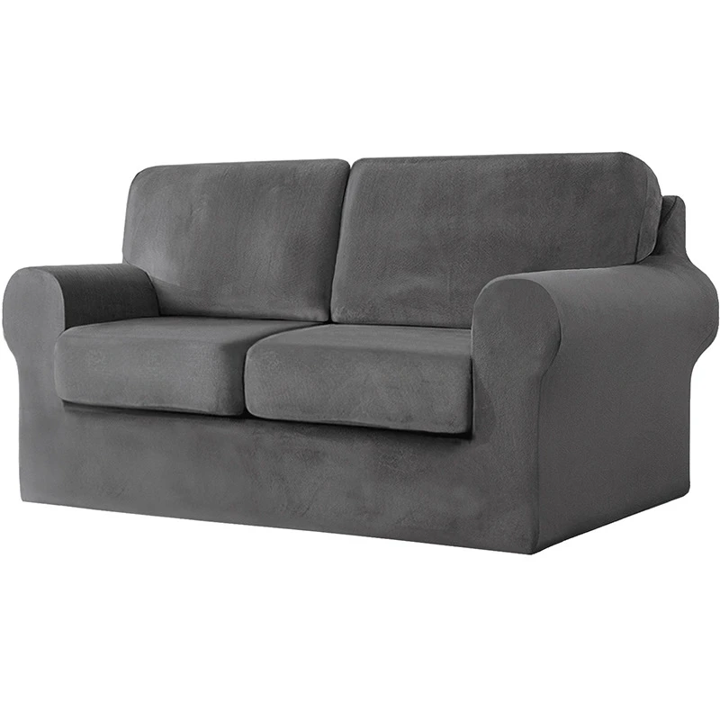 Elastic Silver Fox Velvet All-inclusive Sofa Cover, Solid Color European and American Split Velvet Sofa Hat Cover Set