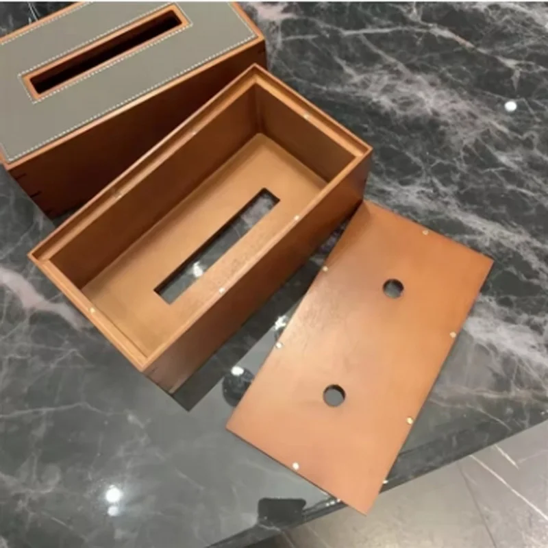 European Style Aristocratic Tissue Box,Solid Wood and Leather Tissue Case, Pull-out Canister for Home Decoration 3