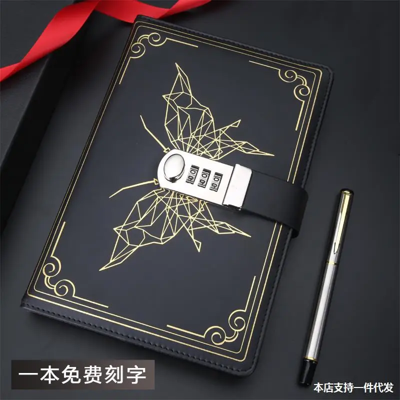 

Vintage password book with lock Student diary Simple notebook Thickened Japanese and Korean stationery Combination lock Notepad