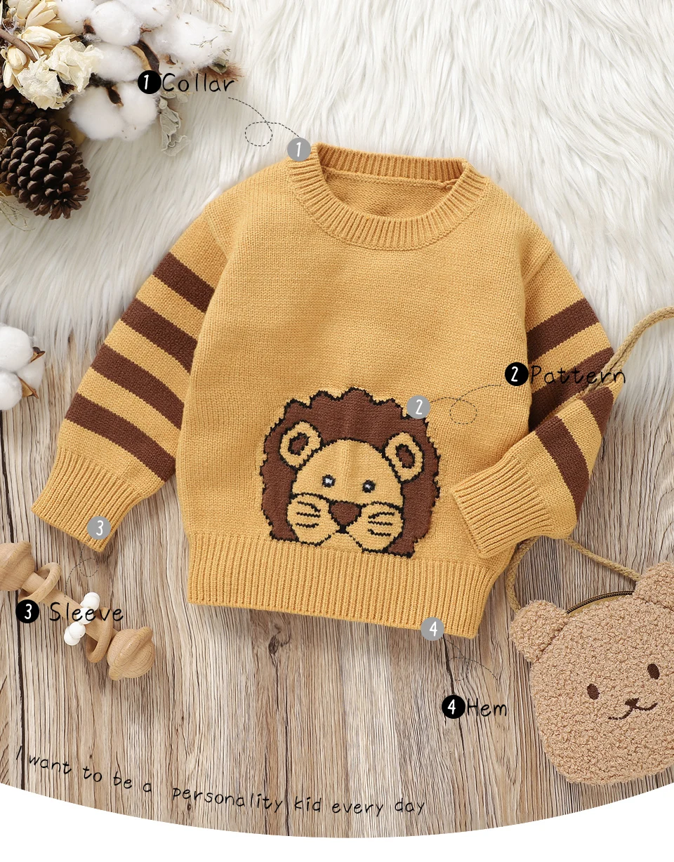 Nette Löwe Gestrickte Baby Pullover Infant Junge Mädchen Pullover Top Rundhals Langarm Herbst Winter Neugeborenen Oberbekleidung Warme Kleidung – Detail 3