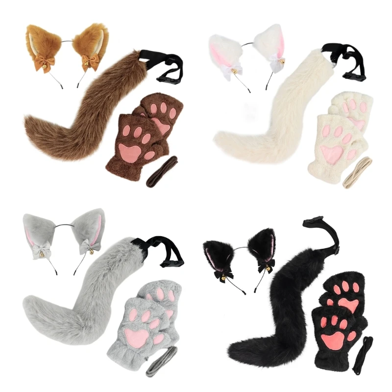 Animal Cats Dress up Costume 3Pcs Halloween Cats Costume Includes Plush Ears Headband Tail Gloves for Girl Cosplay anime cosplay tails anime cosplay props superhero cosplay gloves halloween mask props halloween costume cane pirate gun cosplay props superhero cosplay costume