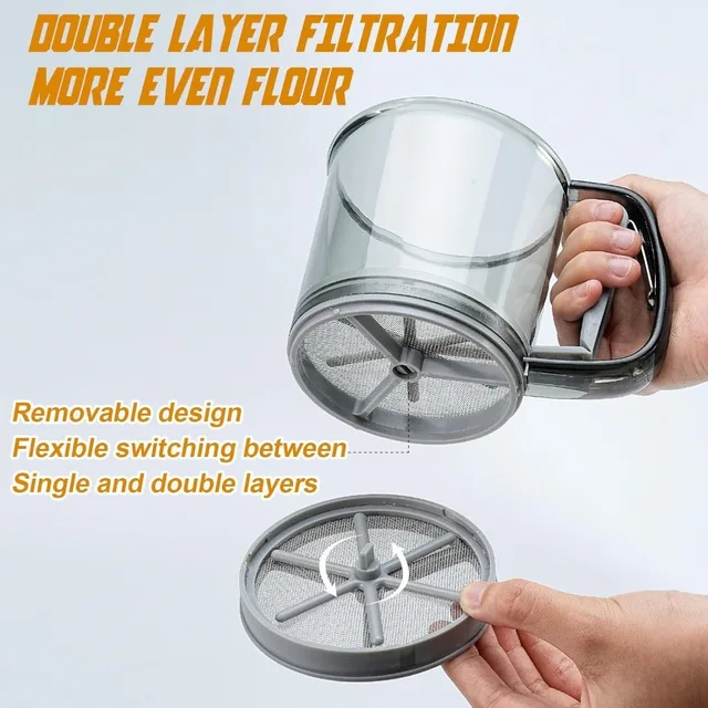One-Hand Flour Sifter with Tray 3