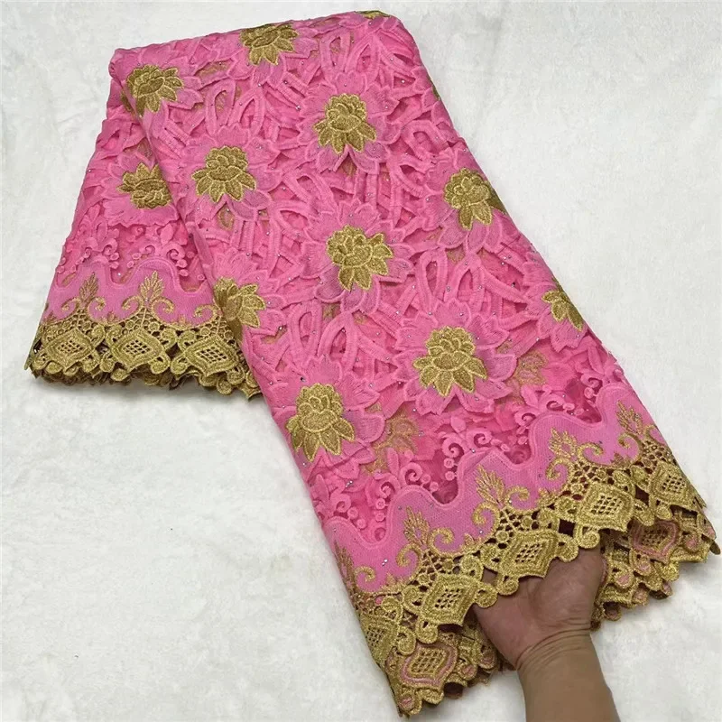 

5 Yard Hot Selling French Lace African Guipure Tulle Water Soluble Embroidered Fabric For Wedding Party XM121001