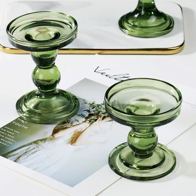 European Style Green Glass Candlestick Decoration Accessories Vintage Crystal Candle Holders Wedding Decorative Home Decor - Image 3