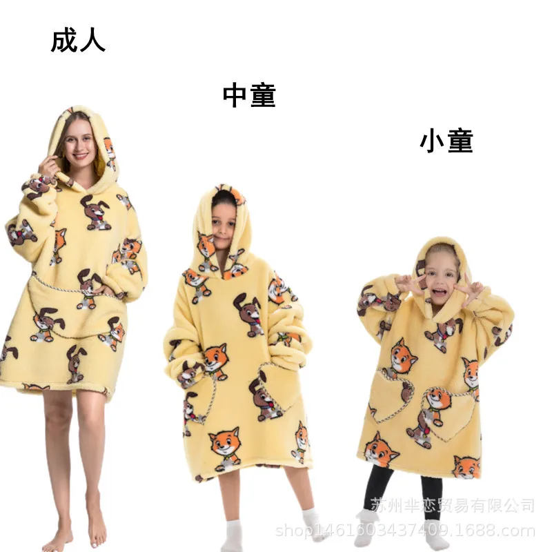 Winter Warmth Hooded Nightgown Adult Clothes Oversized Blanket Thicken TV Blanket Lazy Blanket Pajamas Hoodie New Gift