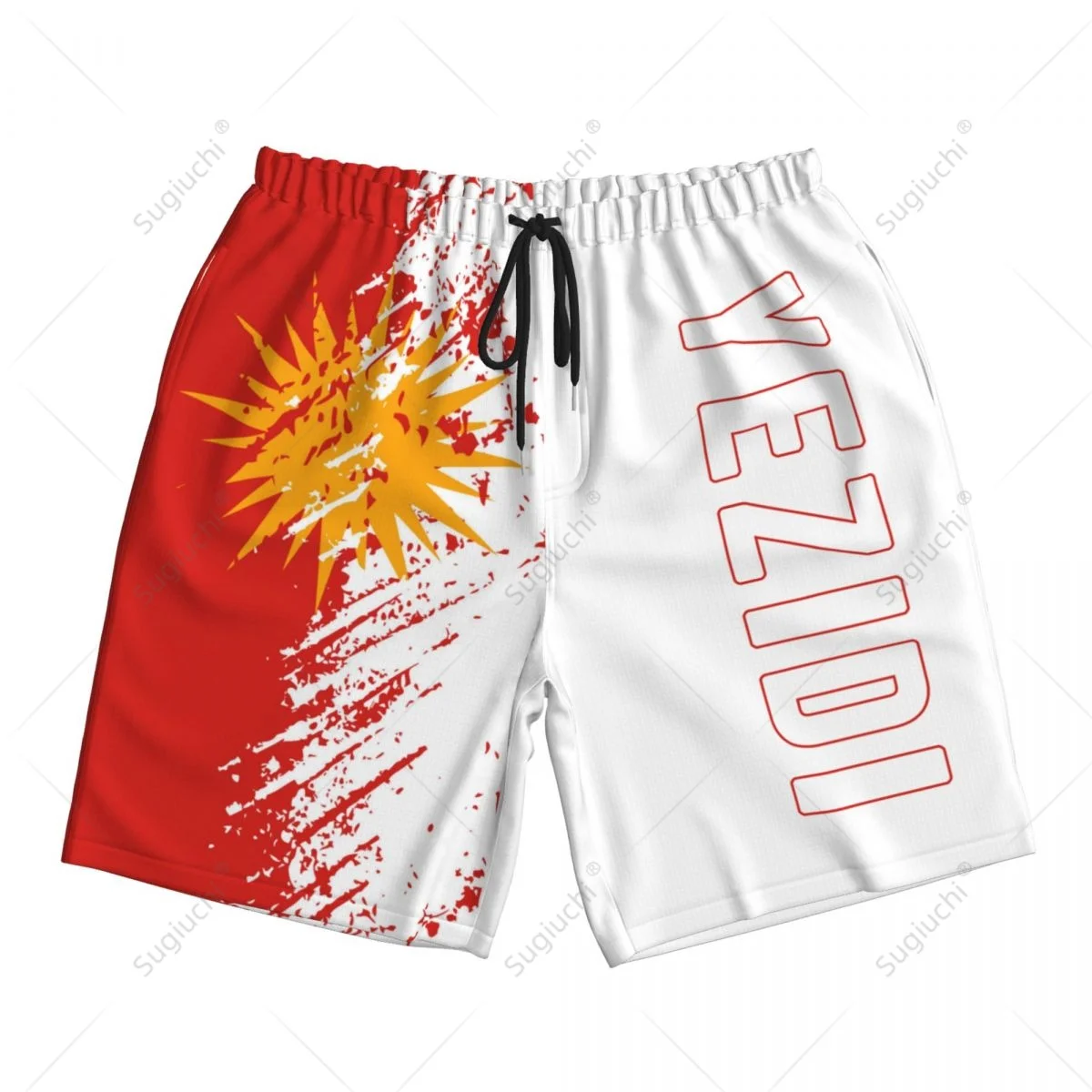 Men's Yezidi Flag Beach Pants Board Shorts Surfing Boys Soccer Cycling Swimwear Running Polyester 4