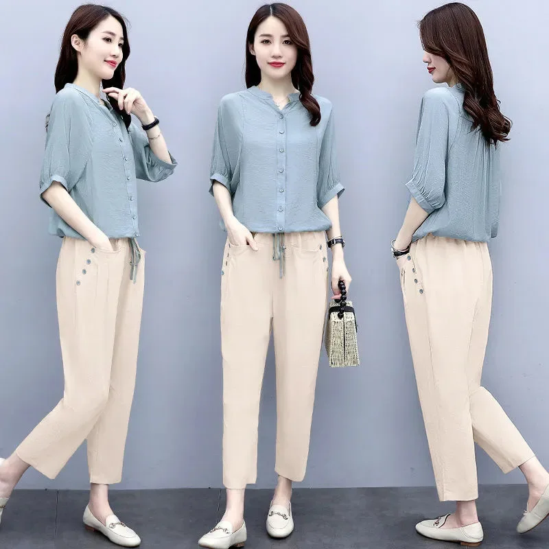 Cotton linen suit women's summer dress new Korean version loose and thin temperament foreign fashion linen two-piece set