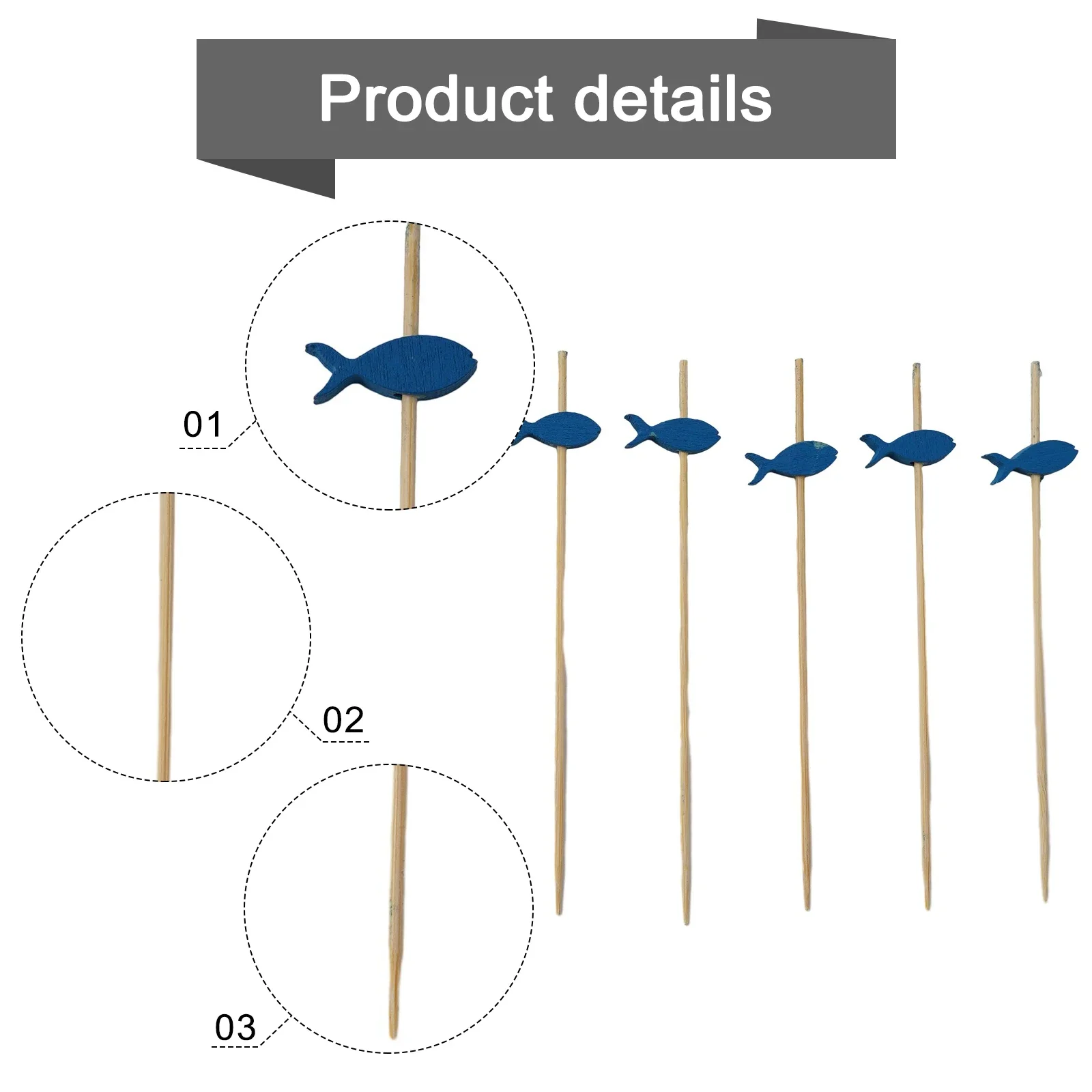 

100 PCS Cocktail Picks Blue Fish Fruit Stick Party Picks Appetizer Picks Tools For Kitchen Dining And Bar 12cm/4.7inch