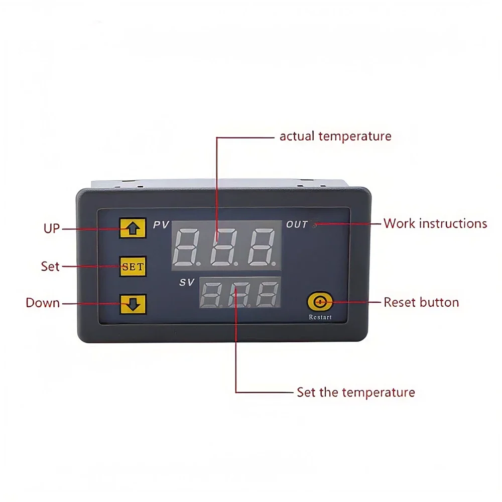 Compact Digital Temperature Control LED Display Thermostat with Heat/Cooling Functionality