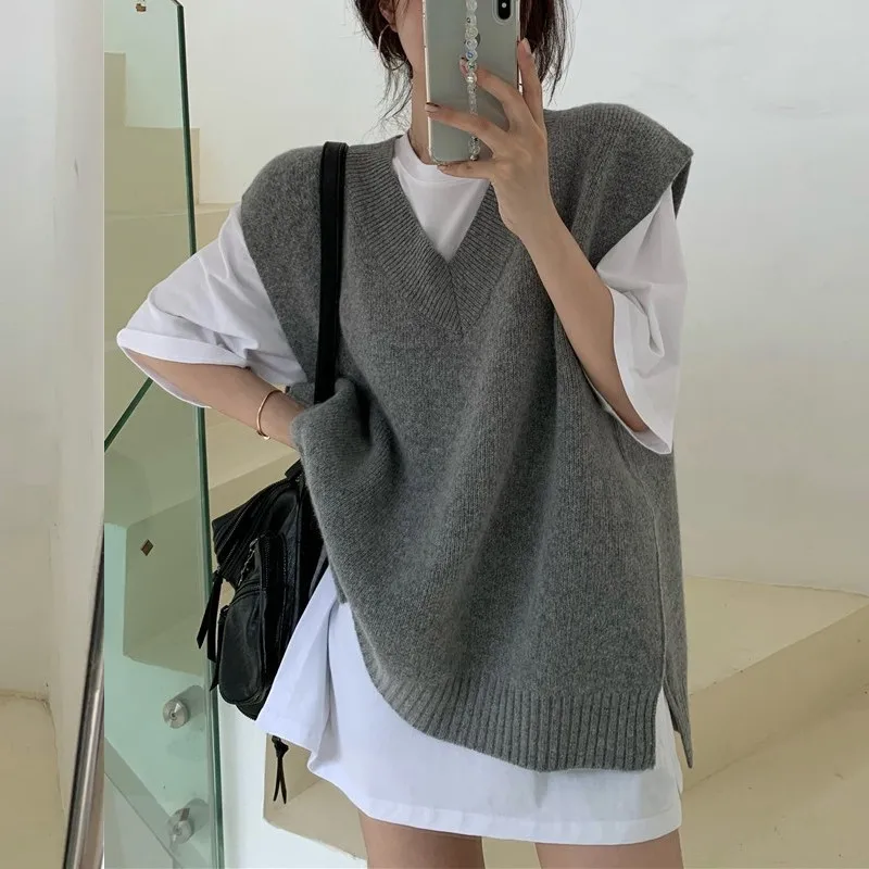 Fashion New Women's Loose Casual Vest New Wear Elegant V-neck Knitted Women's Office Sleeveless Top Pullover Shirt