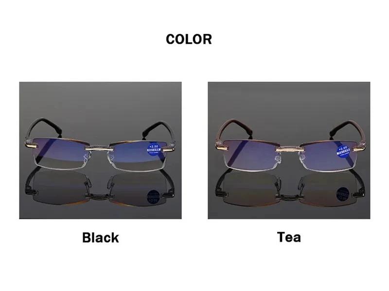 2PCS Männer Randlose Platz Grau Objektiv Lesebrille Frauen Anti-blau Licht Presbyopie Computer Brillen Weit Anblick + 1,0 + 1,5 Bis + 4,0 – Detail 8