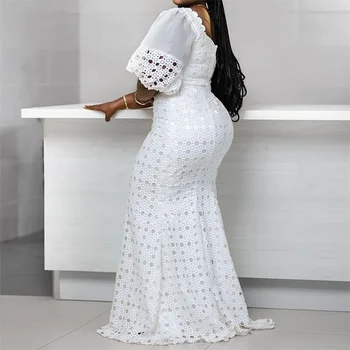 White Women Dress Bodycon Long Maxi Robe African High Waist Trumpet Femme Vestiods Plus Size Dresses S-5XL 1