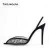 Luxury Shoes Women High Heels Pointy Peep Toe Lace Mesh Stiletto Sharp Heel Slingbacks With Crystals 1