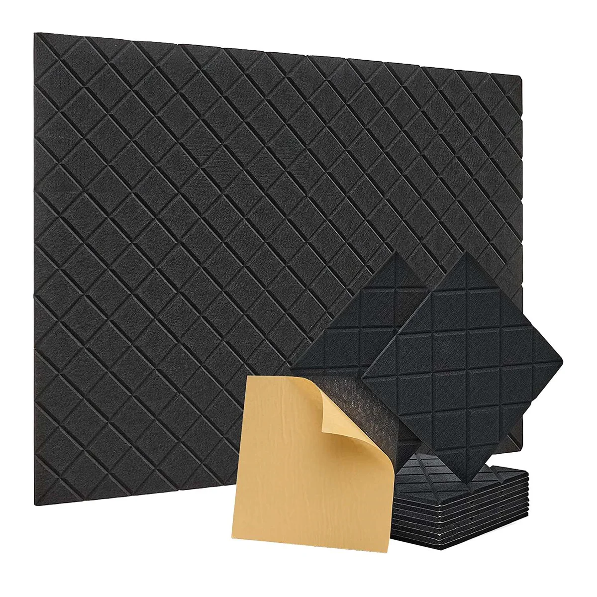 

12 Pack Soundproof Wall Panels,12x12x0.4In Self Adhesive Sound Absorbing Panels,for Recording Studio,Office,Black