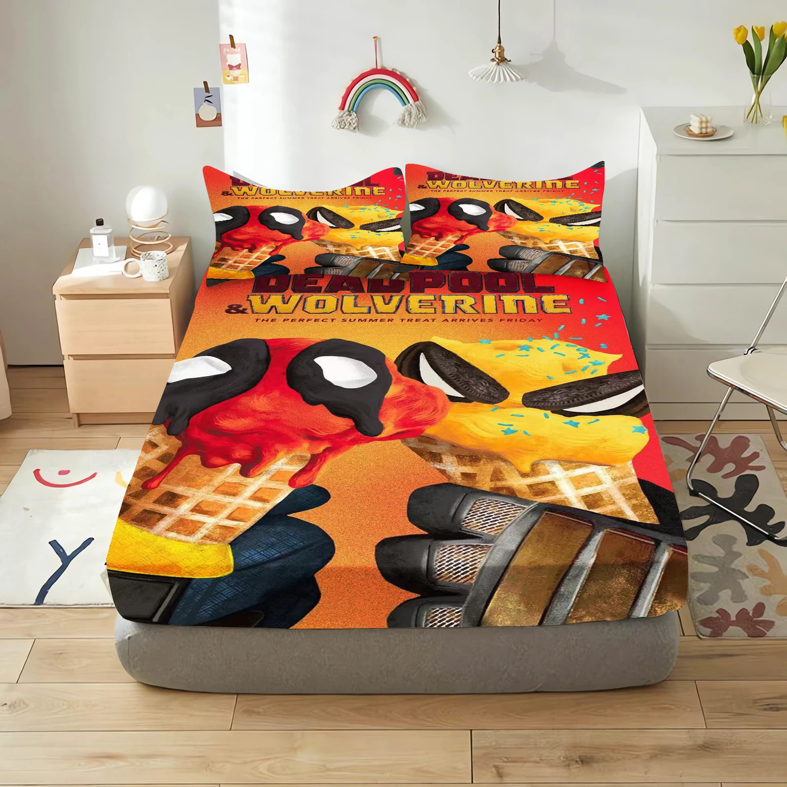 Deadpool and Wolverine Cartoon Fitted Sheets Anime Printing Children's Bedroom pillowcase Set Polyester Adult Gift Bedding S72233e1a7dcd4acf942aba7c744b713fK