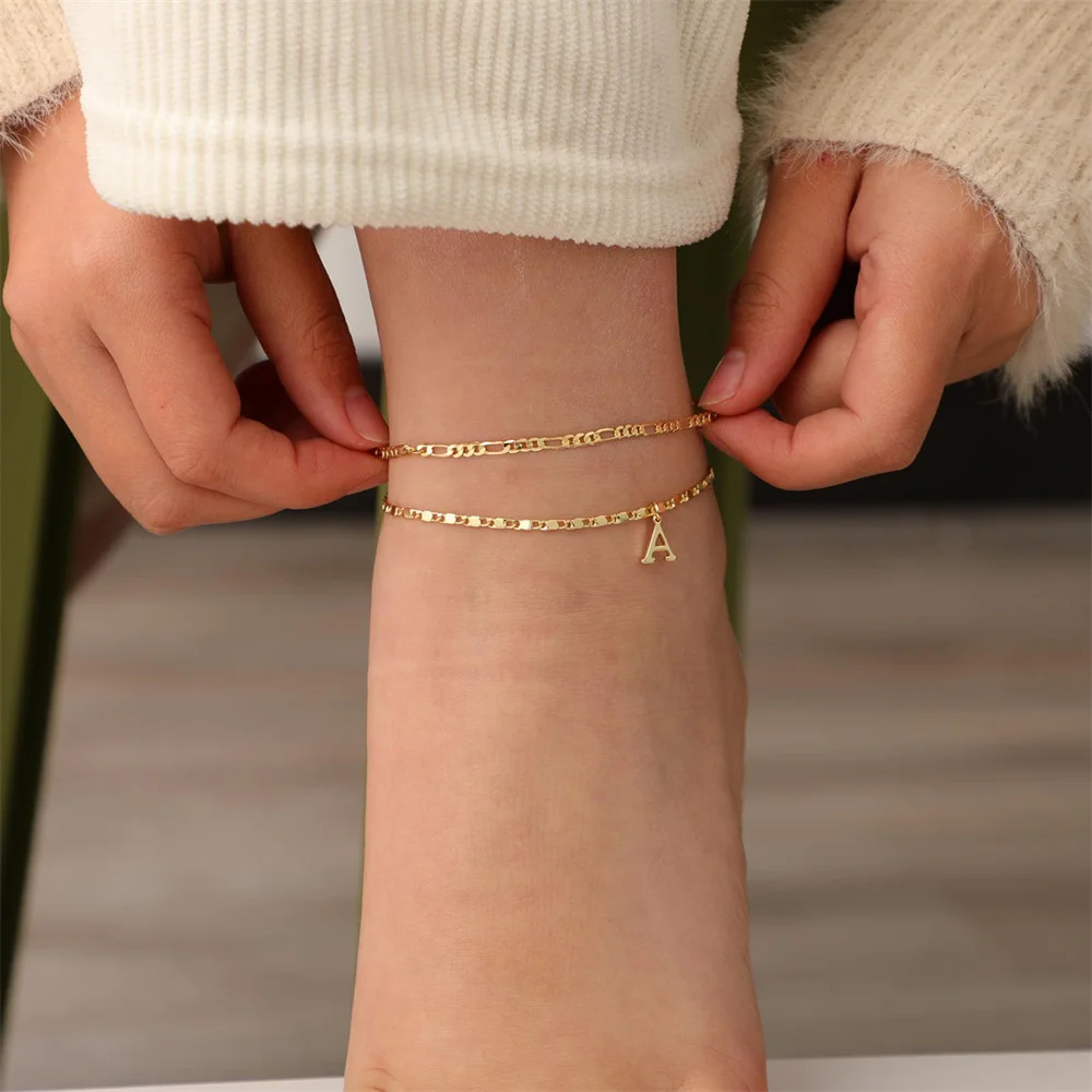 26 Letters A-Z Stainless Steel Chain Anklets For Women Vintage Gold Color Ankle Bracelet Anklet Beach Jewelry Summer ankle chains fashion accessories