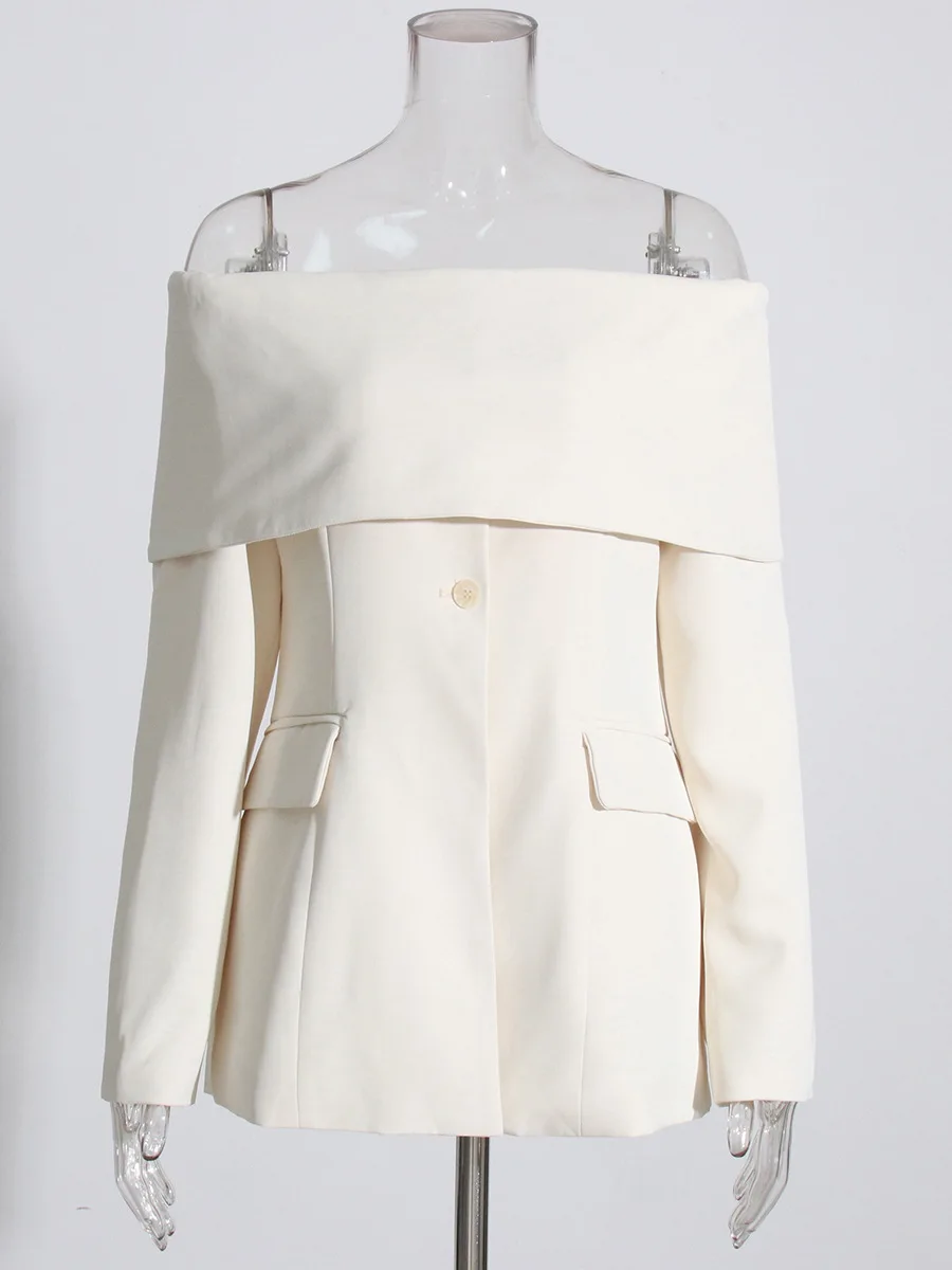 

HIGH STREET Newest 2024 Designer Jacket Women's Sexy Off Shoulder Long Sleeved Patchwork Blazer