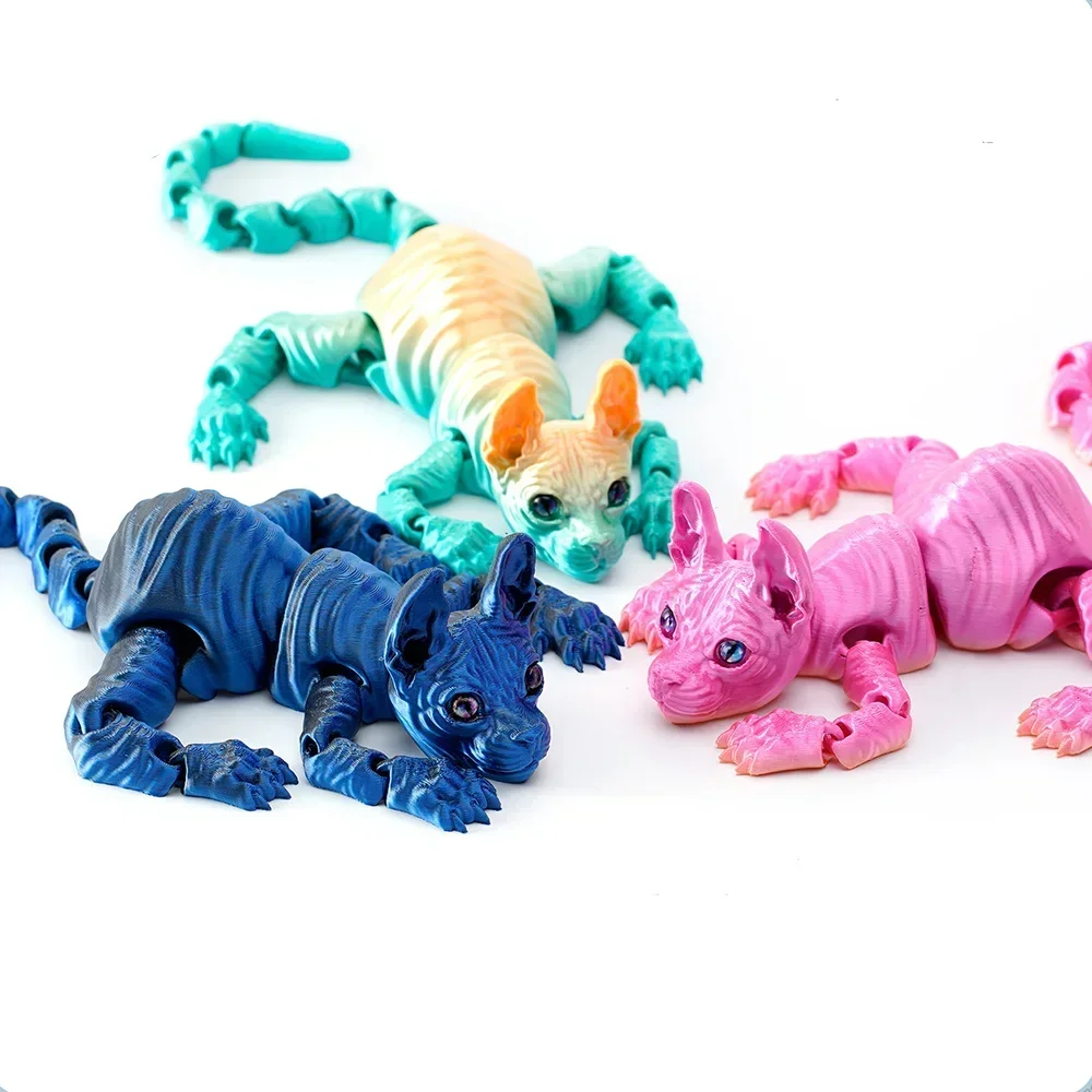 3D Printed Toy 3D Printed Sphynx Cat Animals Toy Realistic Hairless Figurine Articulated Cat Fidget Toy Lovers Collector Home Decor