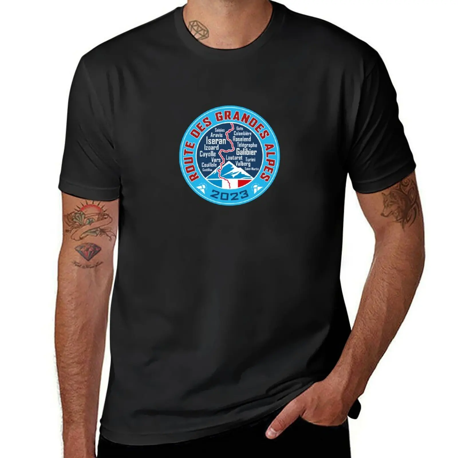 Camiseta de gran tamaño con estampado de animales para hombre, ropa de anime, camiseta de manga corta, Route des Grandes Alpes V3 2023
