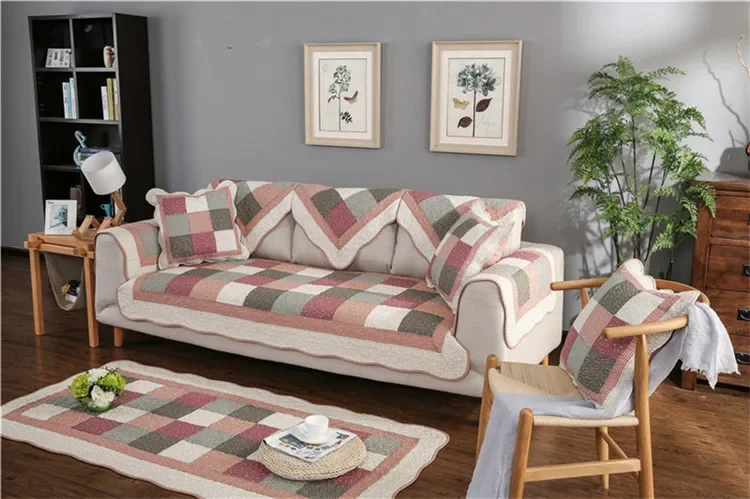Plaid Baumwolle Stepp Sofa Abdeckung Matte Kissen Nicht-slip Patchwork Sofa Zurück Handtuch Teppich Teppich L-förmigen Hause Sofa Couch möbel Fall – Detail 13