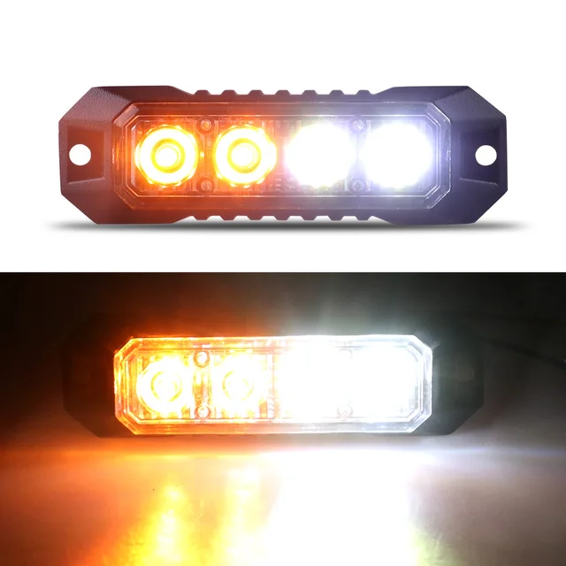 1PCS 4LED Strobe Warning Light Strobe Grille Flashing Lightbar Car Beacon Lamp Amber and Yellow White for Traffic Light 12-24V