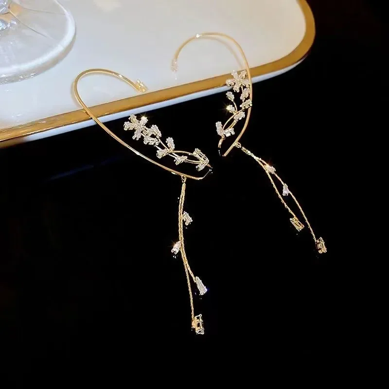 S7223a1496c324718b04a6e5384be42d6g Shiny Zircon Butterfly Ear Cuff Gold Color Tassel Clip on Earrings for Women Korea Style Copper Earring Without Piercing Jewelry Mallzona