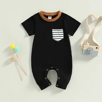 pudcoco Infant Newborn Baby Boys Summer Jumpsuit Casual Round Neck Contrast Color Short Sleeve Romper 0-18M 2
