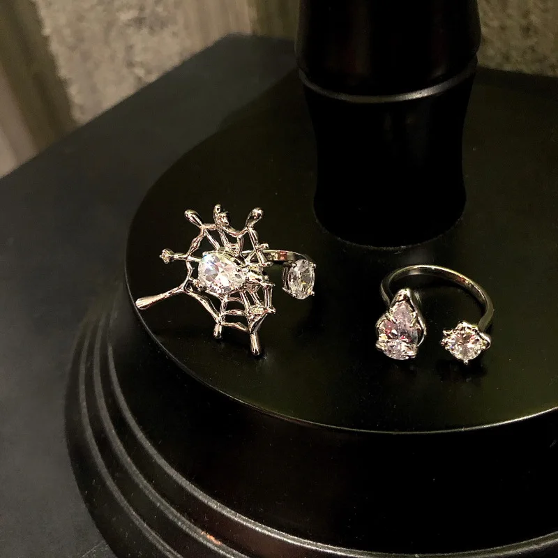 Bague Araignée Halloween Réglable - Style Gothique Avec Strass - Bijou Cosplay, Fête Effrayante - Pour Femme