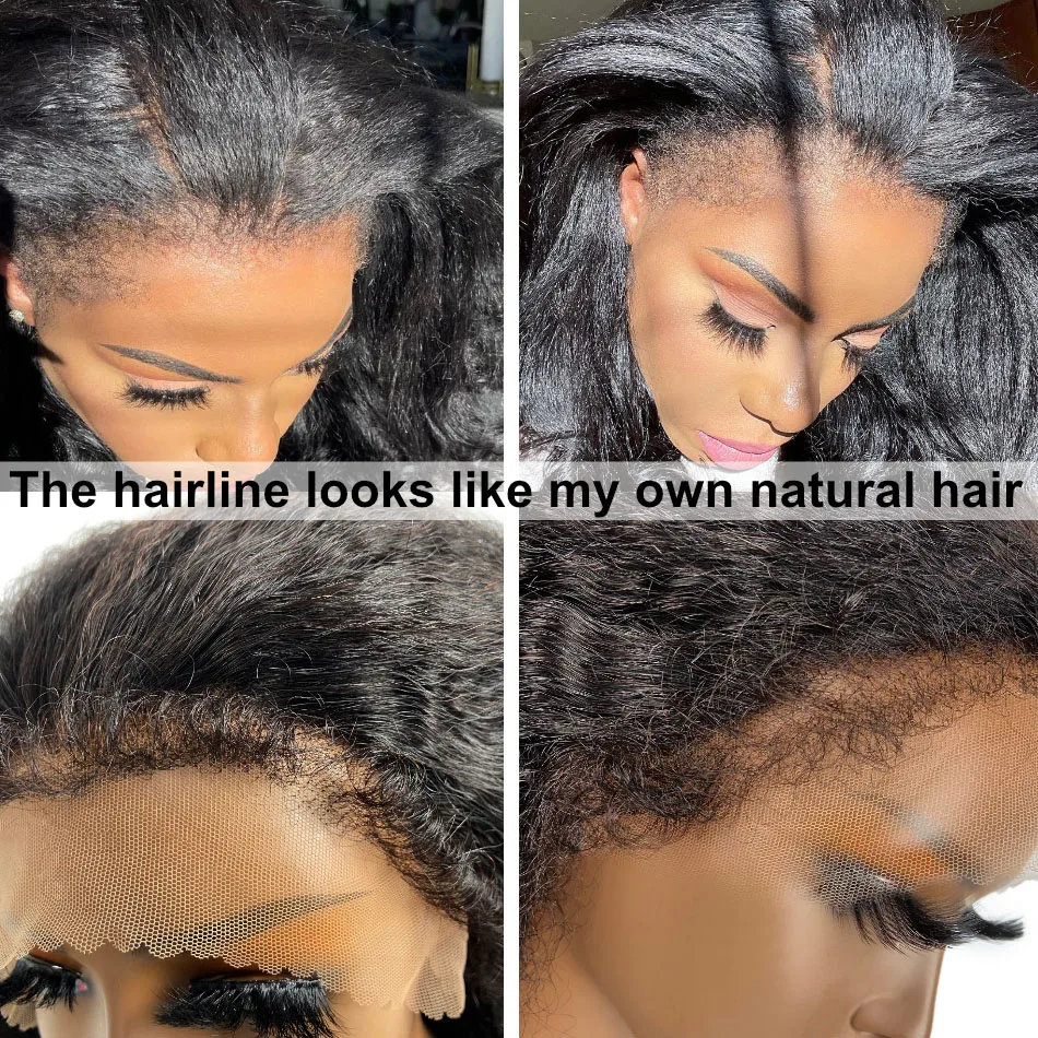 4C Hairline Edge Kinky Straight Wig Curly Baby Hair 13x6 HD Lace Frontal Wigs Brazilian Yaki Straight Wig Human Hair Ossilee