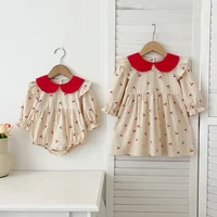 Autumn Spring New Baby Girls Dress ​Long Sleeve Princess Dress Embroider Floral Cotton Baby Romper Family Matching Sister Outfit 1