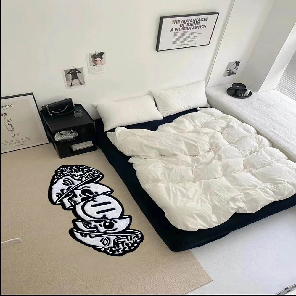 Black White Funny Creative Carpet Smiling Face Skull Rug Comfortable Soft Bedroom Rugs Living Room Decoration Non-slip Floor Mat 4
