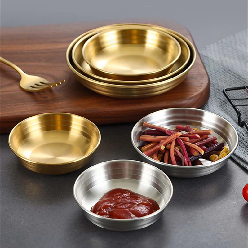 

4 Sizes Korean Styles Dipping Dish Stainless Steel Bowl for Fruit Salad Soup Sauce Food Containers Western Steak Kitchen Plate