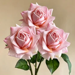 Luxurious Real Touch Roses - Set of 3 Artificial Flowers for Elegant Home and Event Decor (3PCS - Light pink)