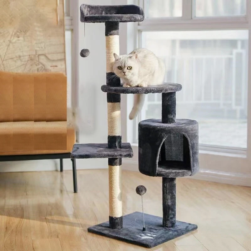 

Cat Tree House Condo Padded Perch Scratching for Kitten 4 Layers Tower Platform For Large Cats Jumping Cozy Basket Furniture