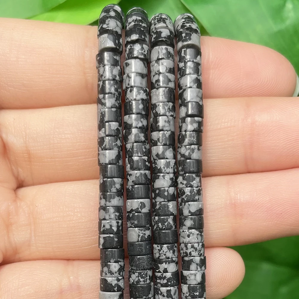 thumbnail image 1 of Cuentas espaciadoras redondas de ágatas y turquesas naturales de 4 x 2 mm con imagen de jaspe, cuentas de piedra de ábaco planas para hacer joyas y pulseras, 1 of 5