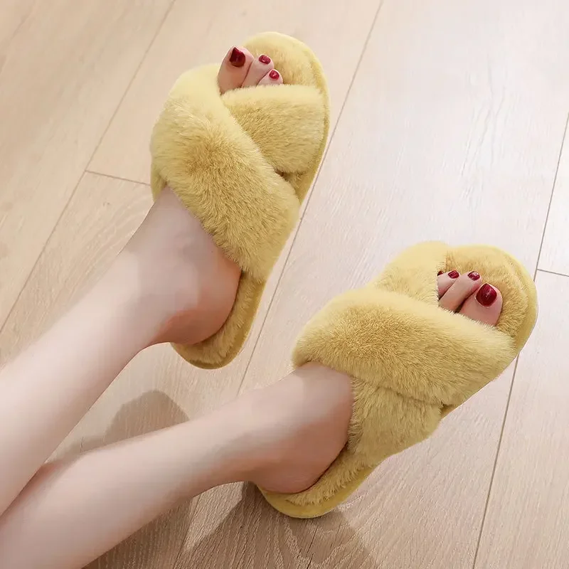 2024 New Hot Sales White Fur Slippers Winter Warm Plush Soft House Slippers for Women Indoor Open Toe Fluffy Home Shoes Woman 3