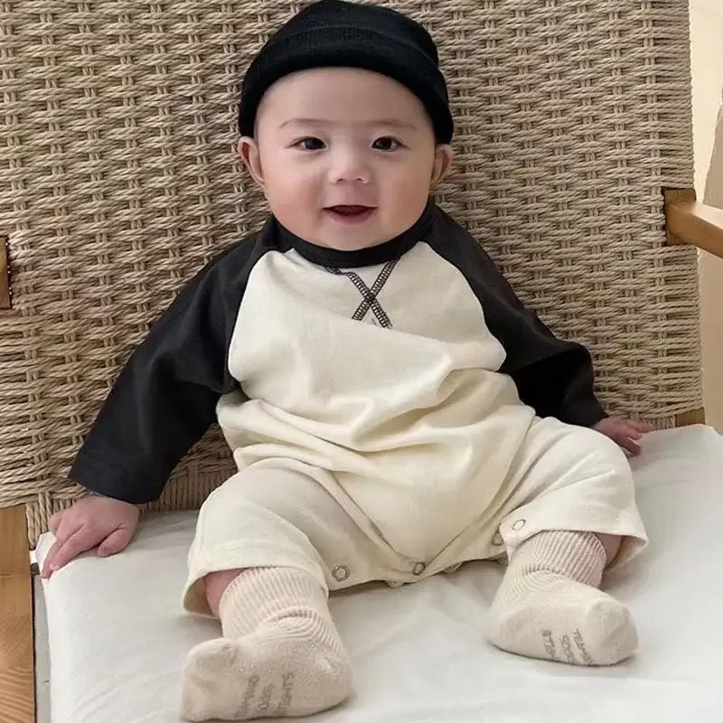 Stylish Cotton Baby Outerwear Long Sleeve Color Block Rompers for Newborn Boys Girls Comfortable Spring Autumn Style baby clothes