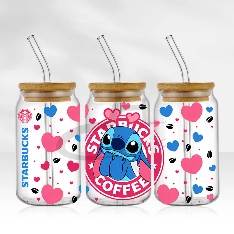 thumbnail image 1 of Adhesivo permanente resistente al agua con diseño de flores de primavera y dibujos animados para vasos de cerveza de vidrio Libbey de 16 oz con protección UV y DTF, 1 of 5