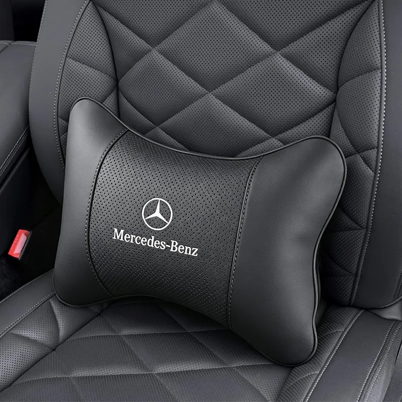 메르세데스 벤츠 AMG E S C A B 클래스 GLE GLS CLA CLE GLC CLS GLA용 차량 가죽 헤드레스트 목베개 허리 지지 쿠션