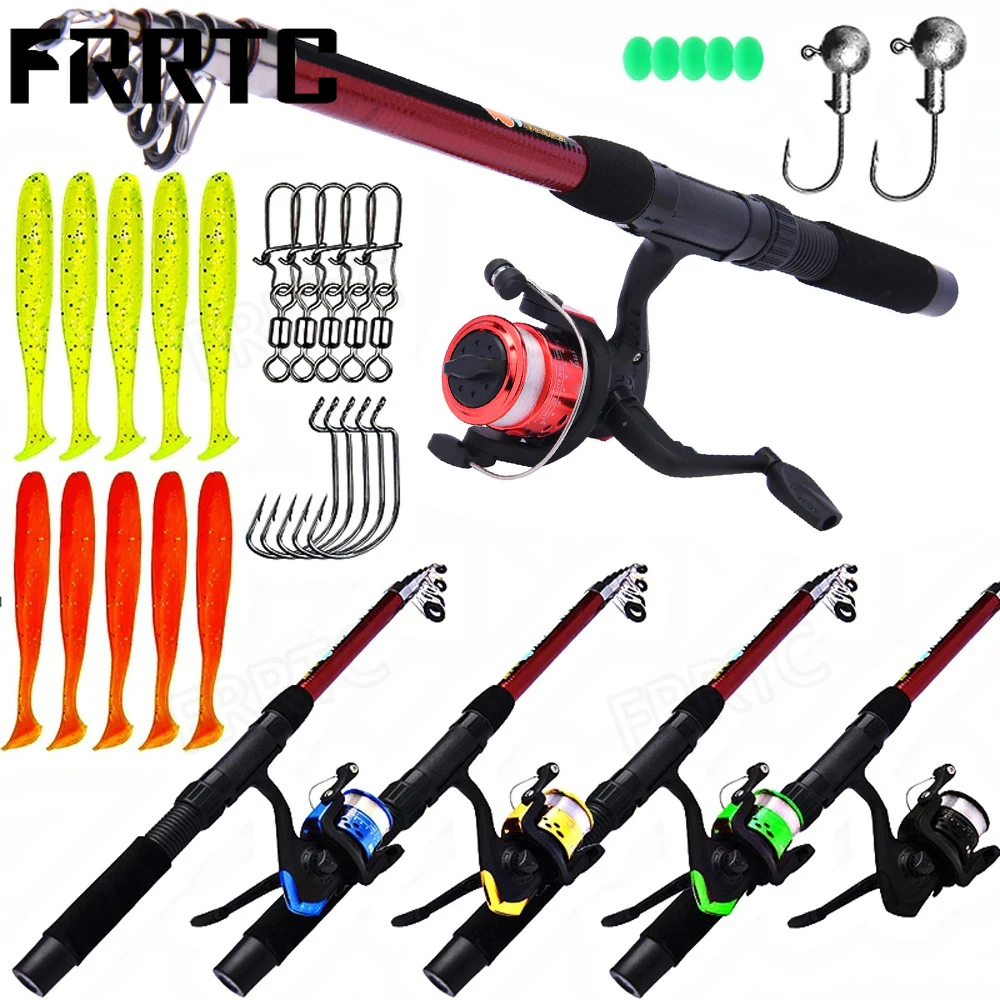 Fishing Full Kits Telescopic Fishing Rod and 5 Colours Reel Bait Hook  Fishing Travel Pole Set for Saltwater Freshwater Fishing