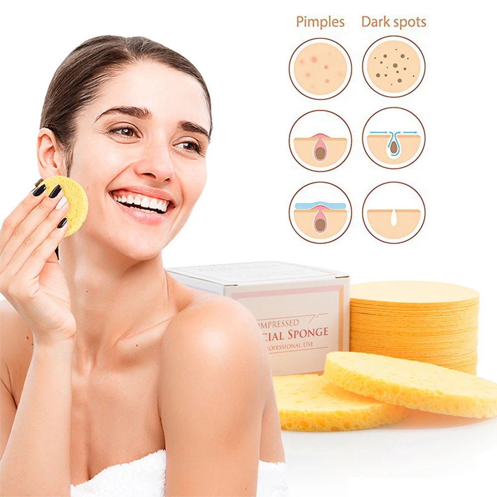 

50Pcs Wood Pulp Sponge Face Wash Powder Puff Compression Sponge Cleansing Puff Oil Cleansing Makeup Remover Sponge