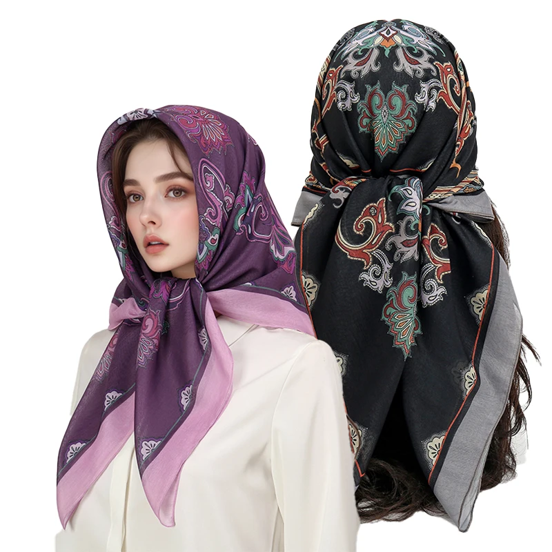 2025 New Fashion 90X90cm Printed Women Scarf Pashmina Silk Scarf Square Shawl Decorative Headband Neck Luxury Design Bandana