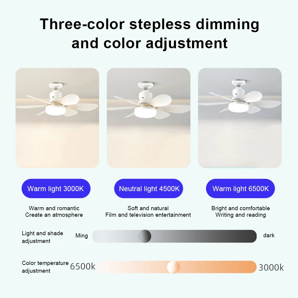 2 In 1 Hanging Fan with LED Lantern E27 Socket Electric Cordless Fan Universal Dimming Fan for Dining Room Bedroom Living Room