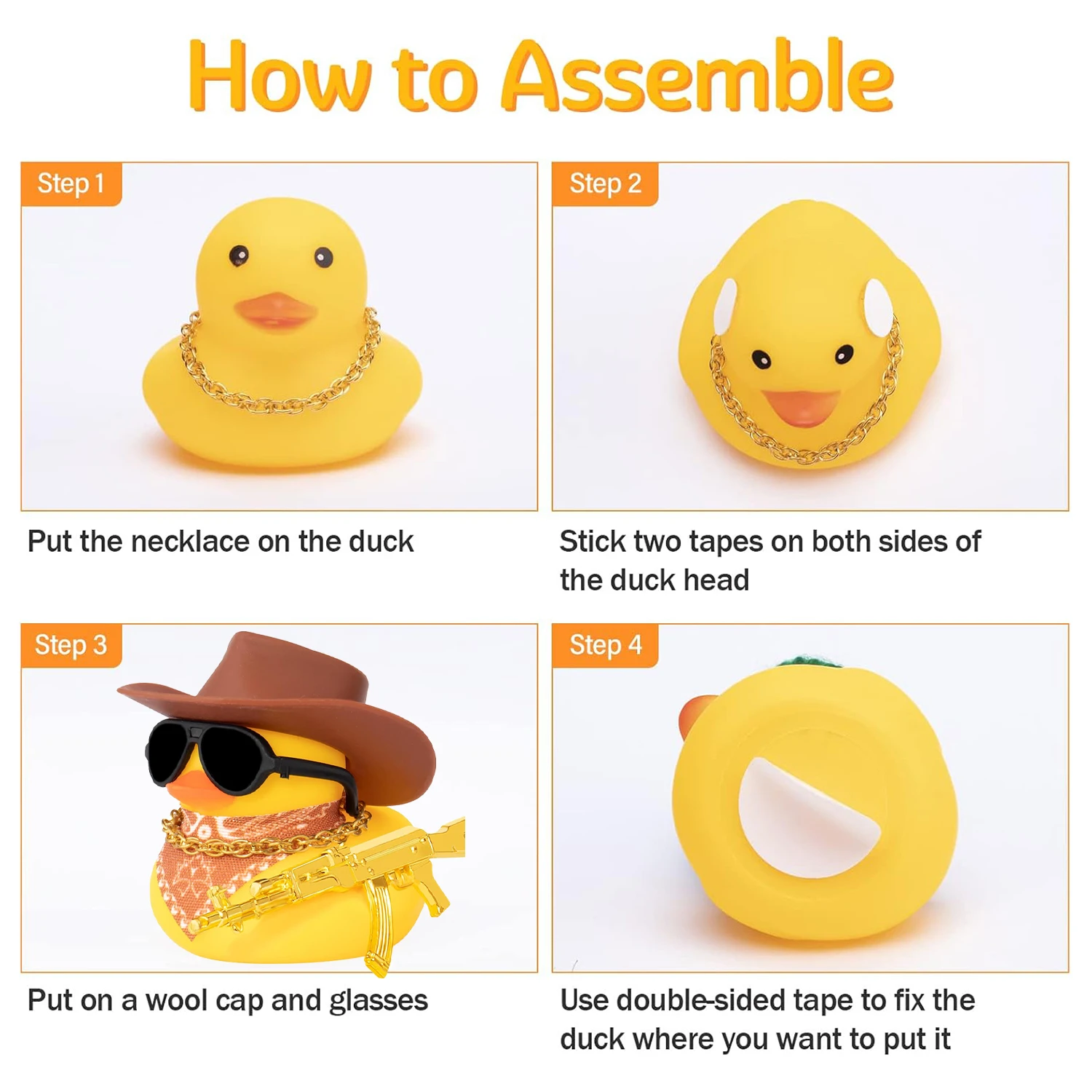 Cowboy Duck with Guns Car Dashboard Decorations Rubber Duck Car Ornaments with Cool Accessories Mini Swim Ring Sun Hat Sunglasse 3