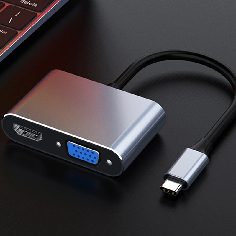 USB C to HDMI VGA Multiport Adapter 4K Type C USB-C HUB Video Projectors Converters Port Adaptor for Macbook Pro