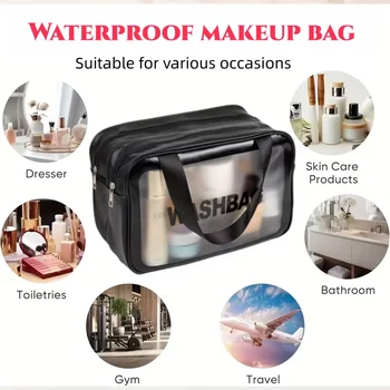 Dry Wet Separation Double Transparent PU Makeup Bag Portable Wash Bag Cosmetic Storage for Travel Gym Swimming Essentials