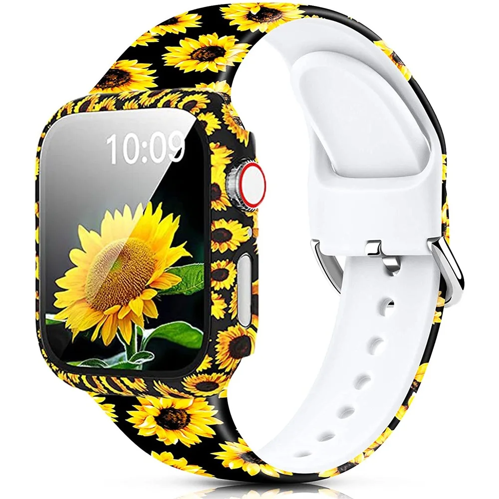 Glass+Cover+Strap for Apple Watch Case 44mm 40mm 41mm 45mm 42mm 38mm sport Silicone bracelet iwatch series 9 8 7 6 5 4 3 SE Band