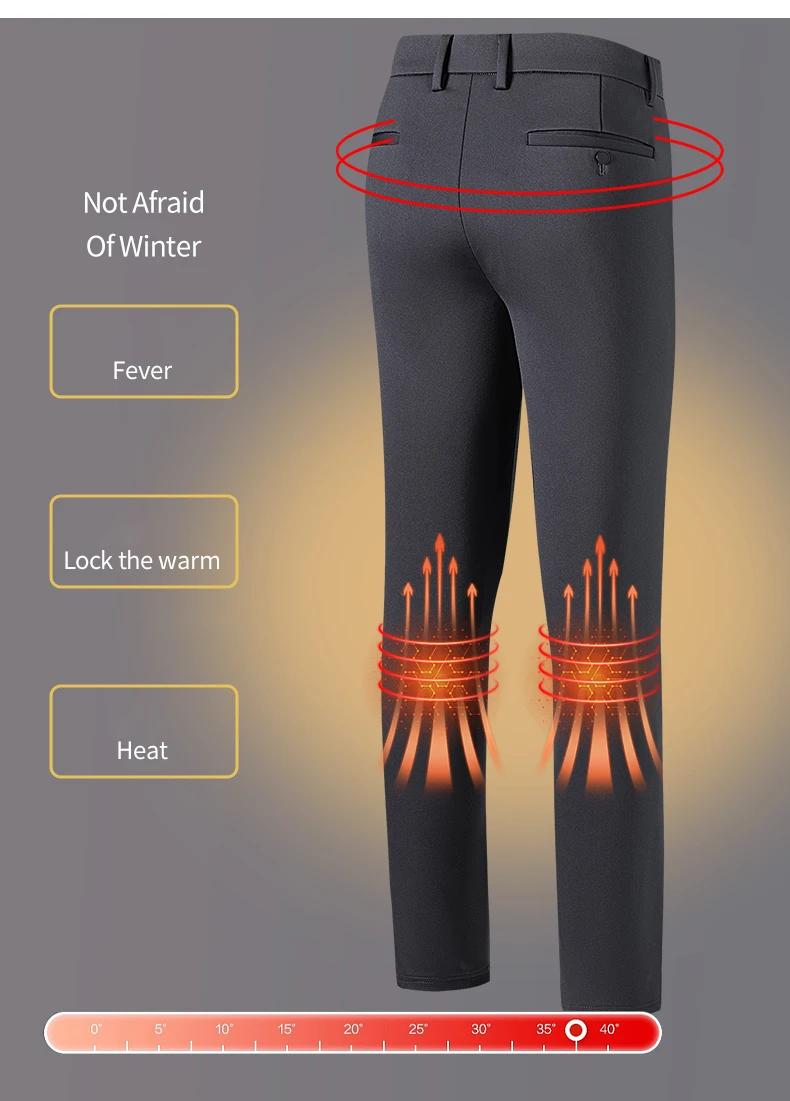 Men's Winter Ice Silk Stretch Suit Pants Slim-fit Slacks in Solid Color Outdoors  Men's Sophisticated and Comfortable Slacks