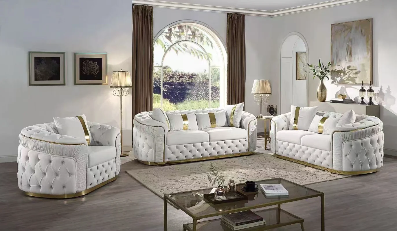 Factory Outlet European Luxury Rose Gold Leg White Chesterfield