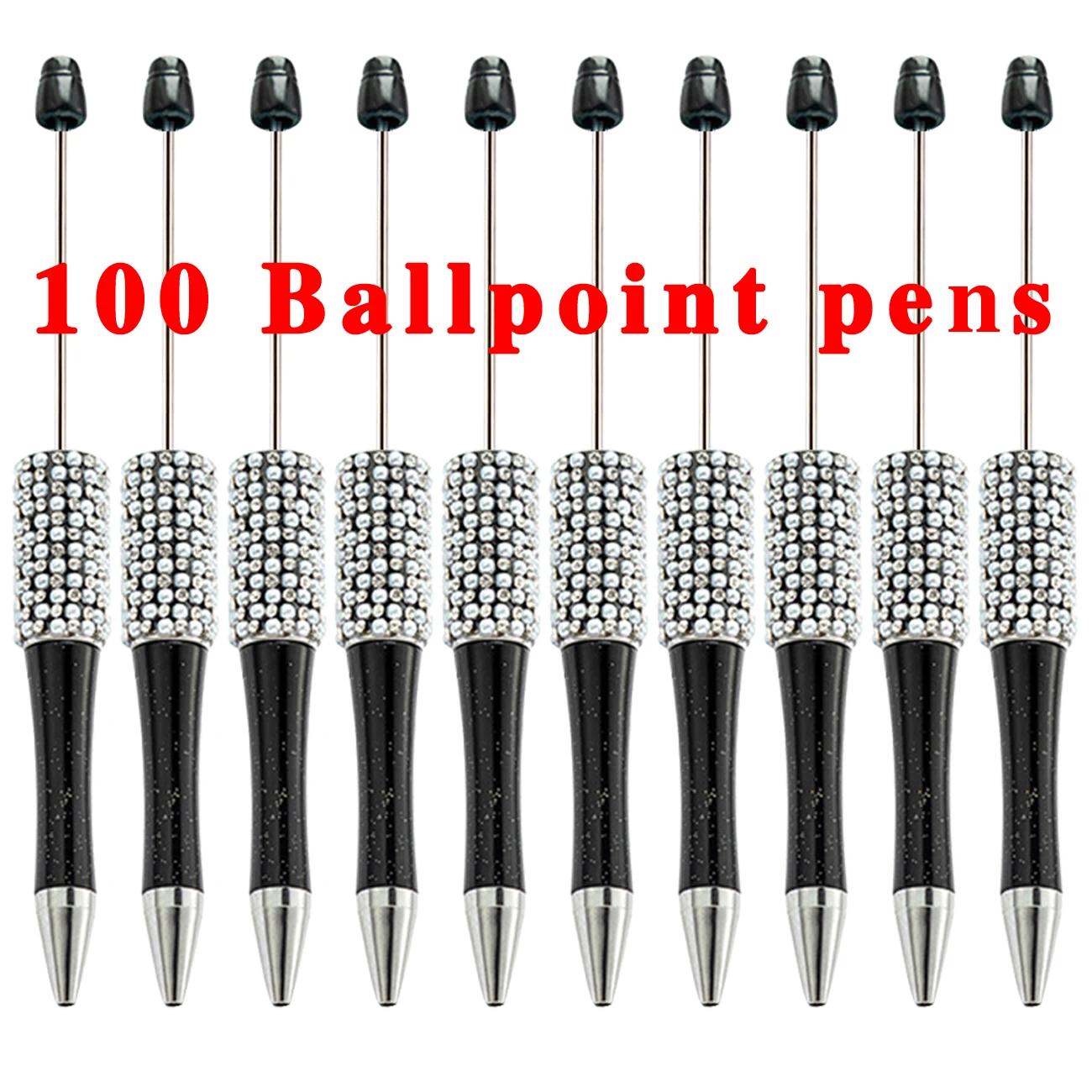 

100Pcs Black Diamond Bead Pen Wholesale Creative DIY Handmade Sticker Set Diamond Beaded Ballpoint Pens Advertising Gift Pen